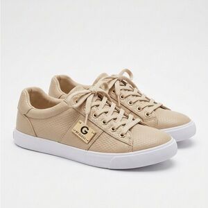G by Guess Women's Beige Sneakers with Gold Accents